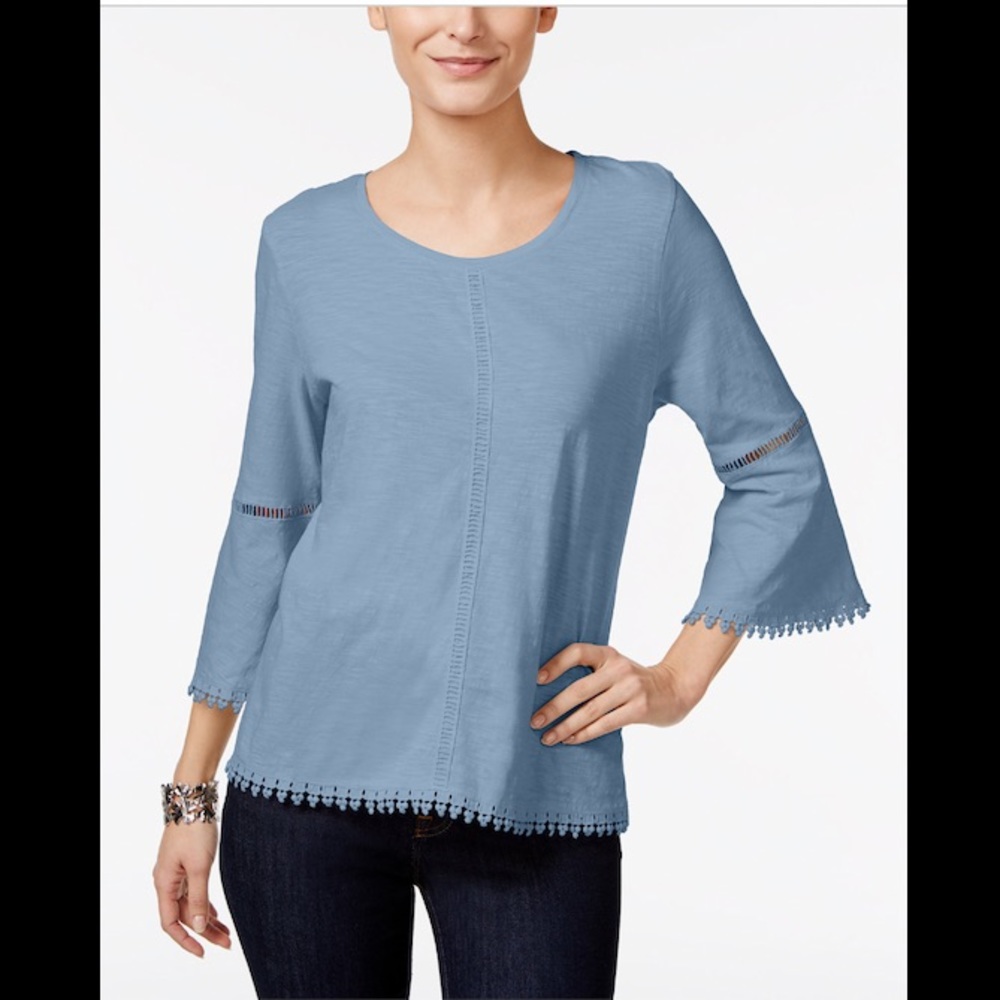 STYLE&CO CROCHET TRIM BELL SLEEVE TOP